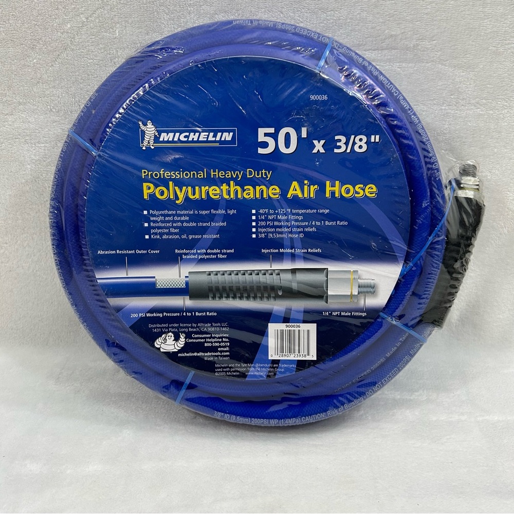 Michelin Blue 50’ x 3/8” Professional Heavy Duty Polyurethane Air Hose 200 PSI.
